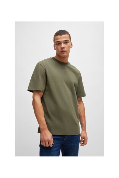 HUGO Logo Baskili Rahat Kesim Pamuklu Penye Tisört
