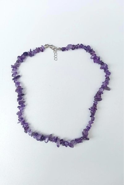 Pozitif Doğal Taş Amethyst Necklace 1st Quality Kırıktaş 422-1
