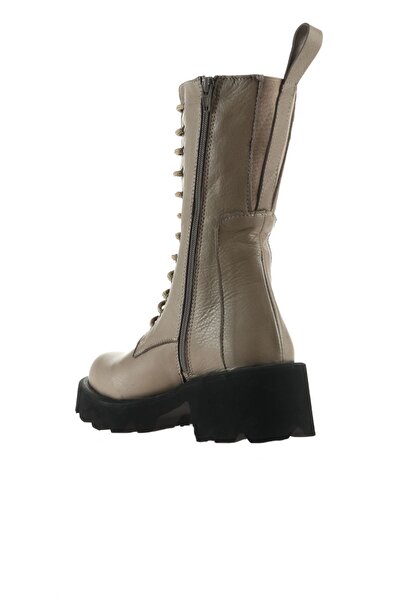 Bueno Shoes Gri Flotter Deri Kadın Topuklu Bot 01wt1702