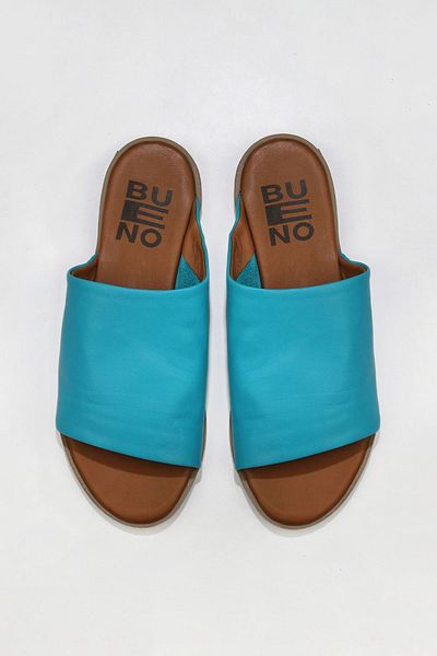 Bueno Shoes 01wq2009 موديل شبشب مسطح نسائي من الجلد باللون الفيروزي
