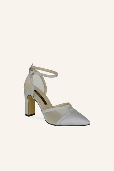 MARCATELLI Gümüş Saten Romantik Kalın Topuk Stiletto
