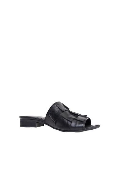 BUENO Shoes Siyah Deri Kadın Düz Terlik 01wn5101