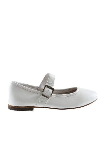 Bueno Shoes Balerini plati din piele albă de damă - 01ws4409
