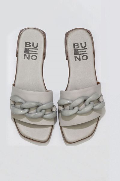 Bueno Shoes Дамски екрю кожени плоски чехли - 01wu1815