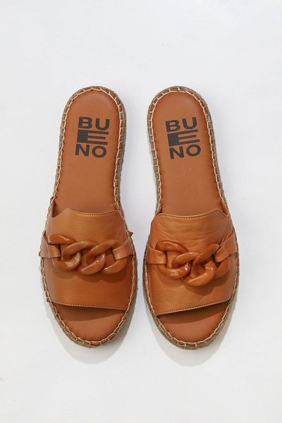 Bueno Shoes Ταν Δερμάτινες Γυναικείες Παντόφλες Espadrille 01ws1821