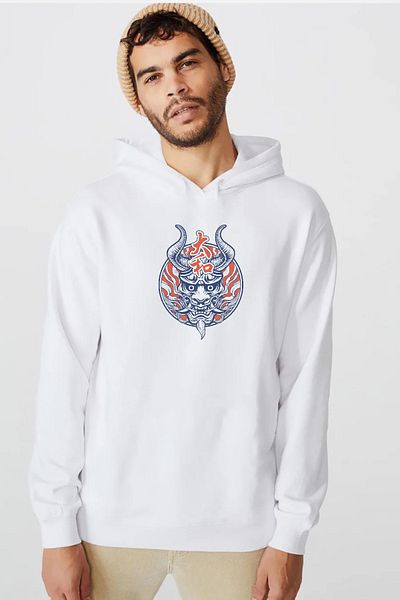Tshirthane Φούτερ One Piece Anime Yamato Mask Λευκό ανδρικό φούτερ με κουκούλα 3 ip