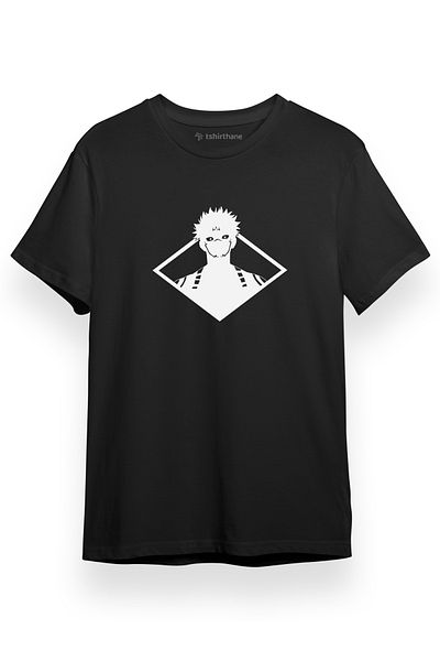 Tshirthane Jujutsu Kaisen Anime Sukuna Λευκό κεφάλι Μαύρο κοντομάνικο ανδρικό μπλουζάκι