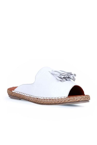 Bueno Shoes Papuci espadrille din piele albă pentru femei - 01wj0311