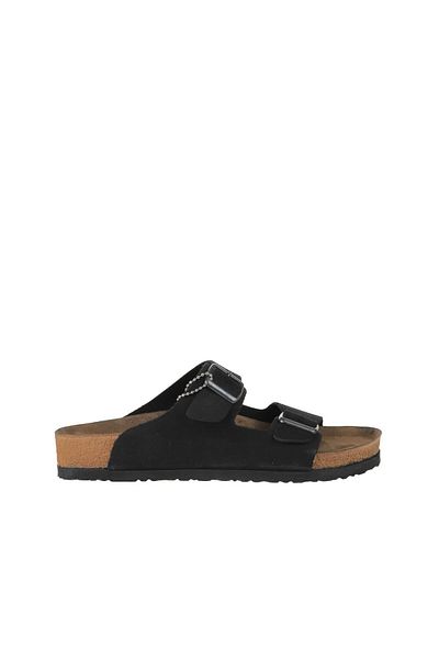 Bueno Shoes Papuci plati din piele nubuc neagră pentru femei - 05wt100