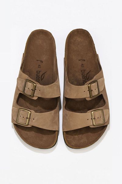 Bueno Shoes Γυναικείες φλατ παντόφλες - Sand Nubuck Leather, 05wt100