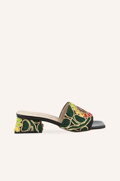 MARCATELLI Papuci cu toc indian din satin negru