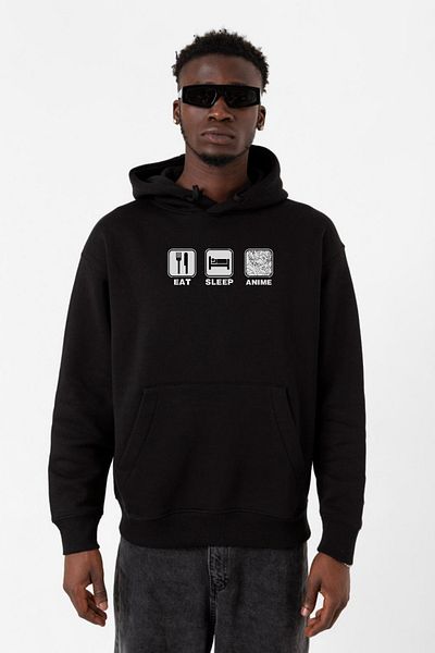 Tshirthane Φούτερ Eat Sleep Anime Μαύρο ανδρικό φούτερ με κουκούλα 3 κορδονιών