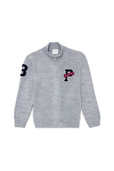 U.S. Polo Assn. Boy's Gray Melange Zippered Knitwear Cardigan 50256171 -Vr086