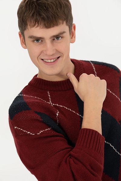U.S. Polo Assn. Ανδρικό πλεκτό πουλόβερ - Cherry, Crew Neck, 50256191 -vr223