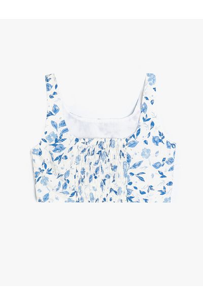 Koton Cotton Crop blúz - virágmintás és csíkos részletek