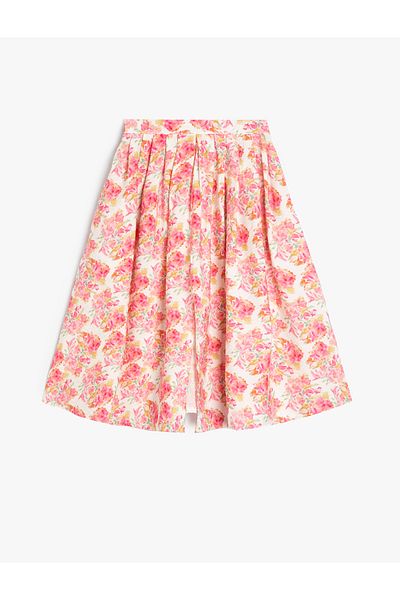 Koton Viscose Midi Skirt - Floral and Slit