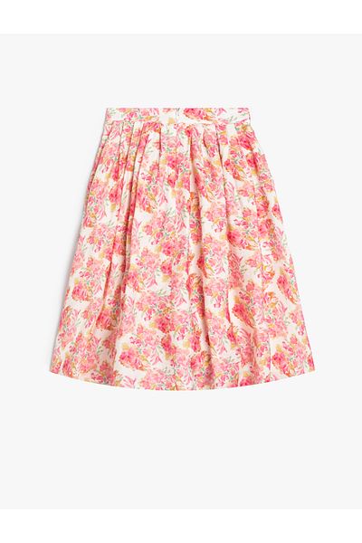 Koton Viscose Midi Skirt - Floral and Slit