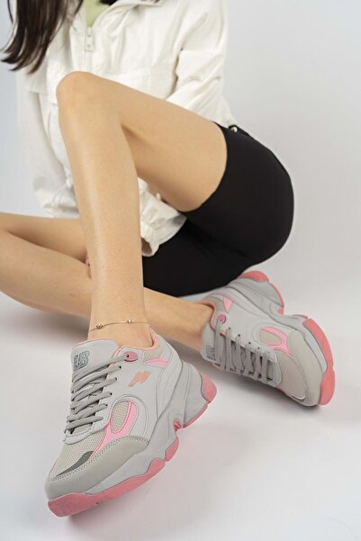 KOCAMANLAR Lambırlent 7190 Unisex Yüksek Taban Senakers Spor Ayakkabı Gri-pembe