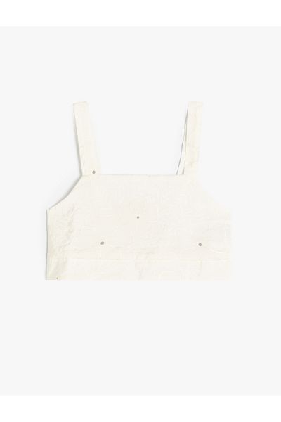 Koton Kurze Bluse mit Blumenstruktur und quadratischem Kragen