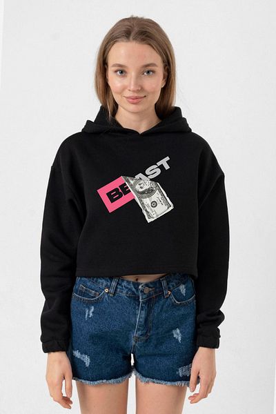 Tshirthane Mr Beast Dollar Bill Black Women's Crop Hoodie