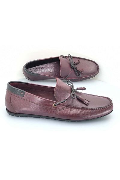 KCMN Aronay 084 100% Genuine Leather Tasseled Men's Loafer Ballerina Claret Red