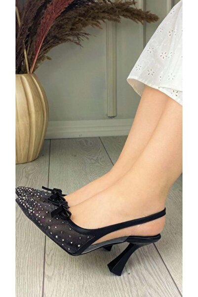 KOCAMANLAR Feles Fls-023 حذاء سندريلا شفاف مفتوح من الخلف بكعب نسائي أسود