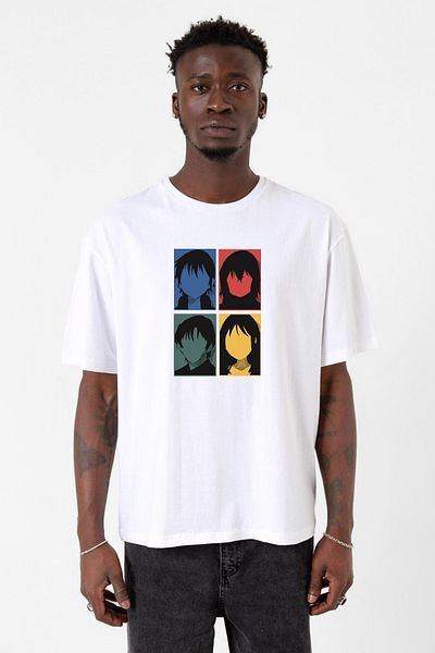 Tshirthane Αφαιρείται Anime Όλοι οι κύριοι χαρακτήρες Μίνιμαλ Πολύχρωμο Τέχνη Λευκό Ανδρικό Μπλουζάκι Oversize