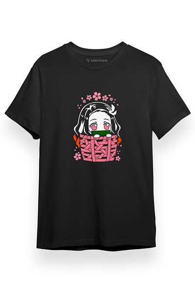 Tshirthane Demon Slayer Anime Αξιολάτρευτο ανδρικό μπλουζάκι με κοντομάνικο μαύρο Nezuko