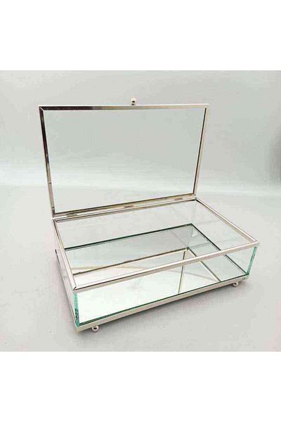 RetroLazer Metal Glass Box Silver Chocolate Box Multi-Purpose Jewelry Box 30x20x7 Cm
