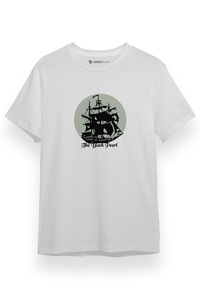 Tshirthane Pirate Of The Carribean The Black Pearl Λευκό κοντομάνικο ανδρικό μπλουζάκι