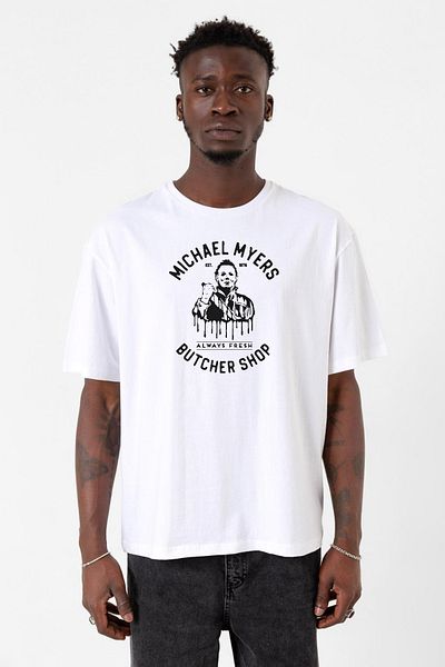 Tshirthane Michael Myers Butcher Shop Λευκό ανδρικό μπλουζάκι ποδηλασίας