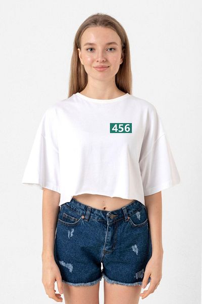 Tshirthane Squid Game Player 456 White Women's Crop T-shirt