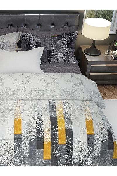 FAVORA Serenat 100% Cotton Double Duvet Cover Set with Elastic Sheets - Yellow