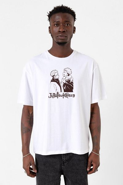 Tshirthane Jujutsu Kaisen Anime Μακρύ Λευκό Ανδρικό Μπλουζάκι Oversize