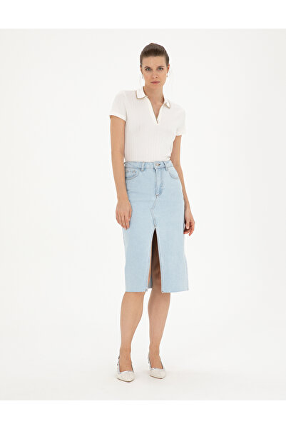 Pierre Cardin Light Blue Slim Fit Jean Skirt 50284157 -Vr003