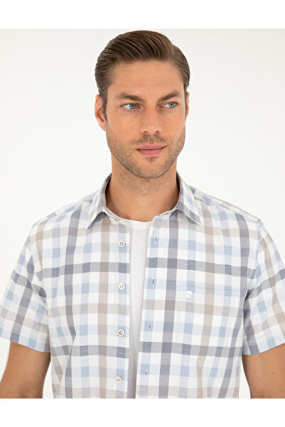 Pierre Cardin Mavi Regular Fit Kısa Kollu Gömlek 50296038-VR036