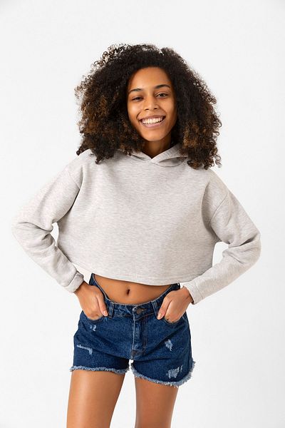 QIVI Basic Gray Hooded Crop Sweatshirt