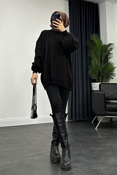 Şule Giyim Πλεκτό πουλόβερ με μισό λαιμό μαύρο