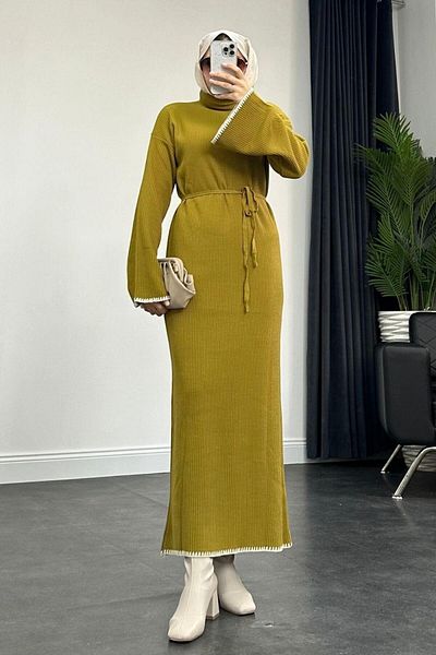 Şule Giyim Zeynep Knitwear Dress Oil Green