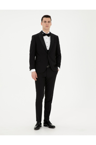 Pierre Cardin Siyah Ex. Slim Fit Yelekli Smokin 50288078-VR046