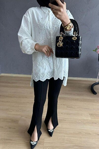 Şule Giyim Λευκό χτένισμα μαργαριτάρι τουνίκ