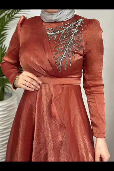 Şule Giyim Rochie de seara Seda culoare caramida