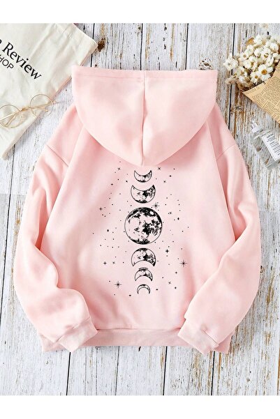 Mythologie Planet Phases Thick Winter Sweatshirt - Pink Printed Oversize Rose...