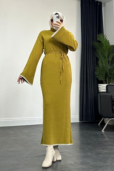 Şule Giyim Zeynep Triko Elbise Yağ Yeşili