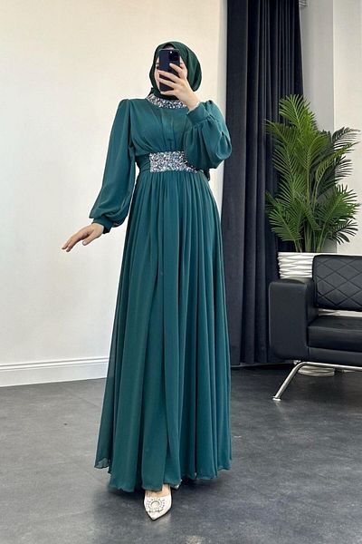 Şule Giyim Ebru Evening Dress Emerald