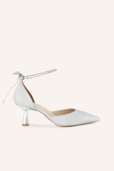 MARCATELLI Pantofi cu toc Elisa din satin argintiu