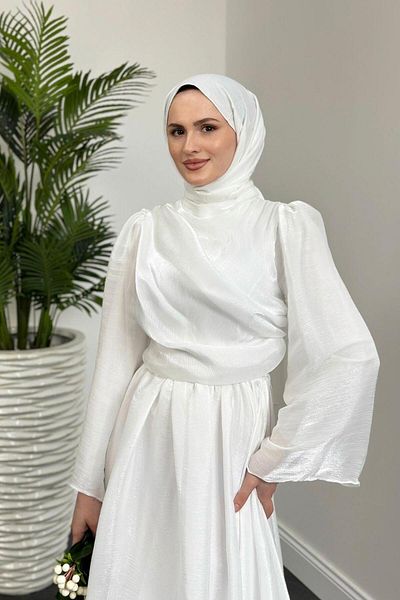 Şule Giyim Phoenix Balloon Sleeve Dress White