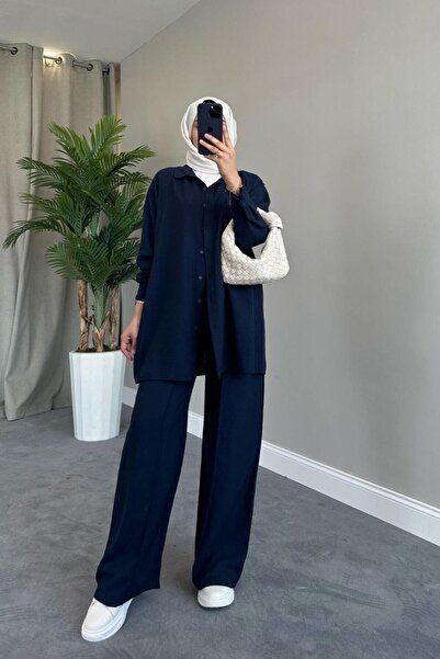 Şule Giyim Navy Blue Berry Linen Set