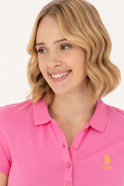 U.S. Polo Assn. Tricou roz pentru femei cu gât polo - 50262716 -VR041