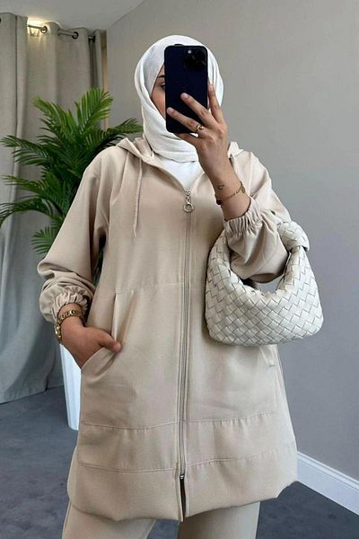 Şule Giyim Zippered Sports Set Beige